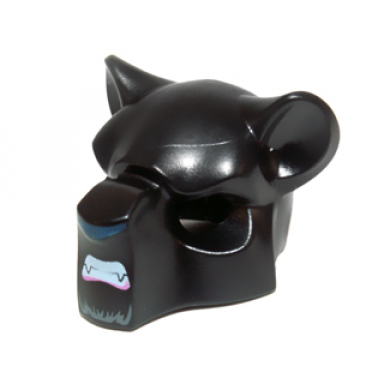 black minifigure headgear mask feline with dark blue nose fangs and gray fur pattern