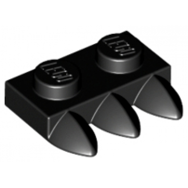 black plate modified 1 x 2 with 3 teeth
