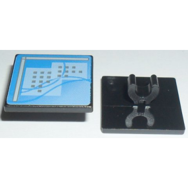 black road sign 2 x 2 square with open o clip with curved blue lines and small black squares pattern computer screen
