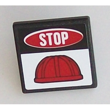 black road sign 2 x 2 square with open o clip with stop and red construction helmet pattern sticker - set 60098