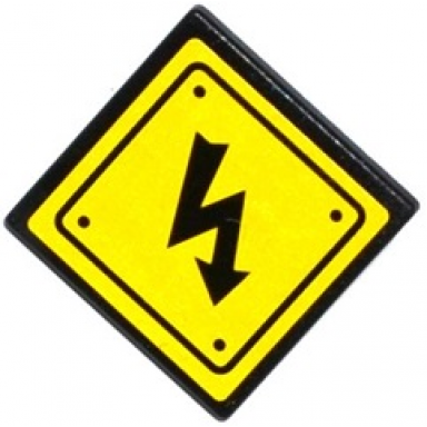 black road sign 2 x 2 square with open o clip with electricity danger sign and 4 rivets pattern sticker - set 75919