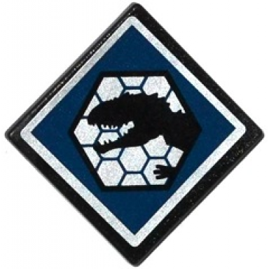 black road sign 2 x 2 square with open o clip with indominus rex head in black hexagon on dark blue background pattern sticker - set 75919