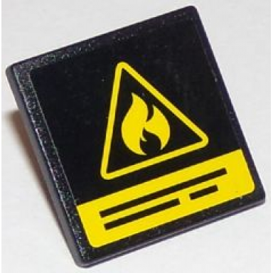 black road sign 2 x 2 square with open o clip with yellow flammable danger triangle and black lines pattern sticker - set 60107