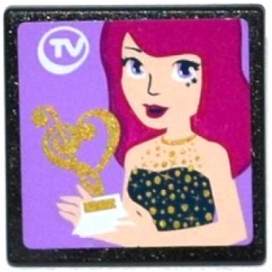 black road sign 2 x 2 square with open o clip with tv and friends livi with music trophy on screen pattern sticker - set 41107