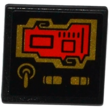 black road sign 2 x 2 square with open o clip with red screen and 3 gold switches pattern sticker - set 70738