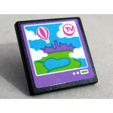 black road sign 2 x 2 square with open o clip with tv heartlake city clouds and balloon on screen pattern sticker - set 41109