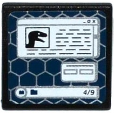black road sign 2 x 2 square with open o clip with black raptor head and 4 9 on computer screen pattern sticker - set 75917