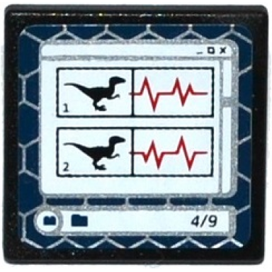 black road sign 2 x 2 square with open o clip with raptor dinosaur silhouettes heart monitor lines and 4 9 on computer screen pattern sticker - set 75917