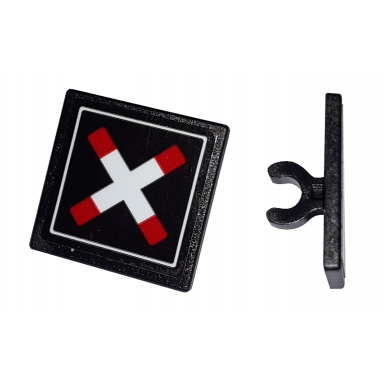 black road sign 2 x 2 square with open o clip with crossed bars train crossing pattern sticker - set 60198