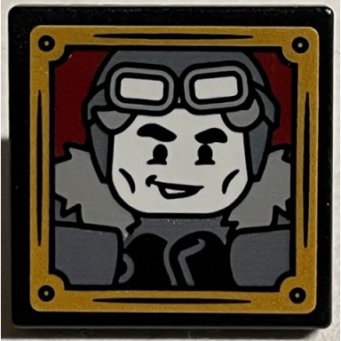 black road sign 2 x 2 square with open o clip with gilderoy lockhart with hat and goggles and gold frame pattern sticker - set 76389