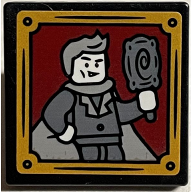 black road sign 2 x 2 square with open o clip with gilderoy lockhart with mirror and gold frame pattern sticker - set 76389