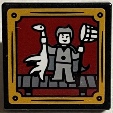 black road sign 2 x 2 square with open o clip with gilderoy lockhart with dragon and net with gold frame pattern sticker - set 76389