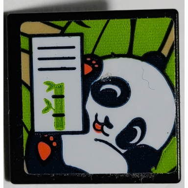 black road sign 2 x 2 square with open o clip with baby panda pattern sticker - set 41422