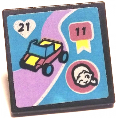 black road sign 2 x 2 square with open o clip with car on lavender road 21 on heart and 11 on ribbon on medium azure background pattern sticker - set 41667