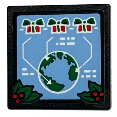 black road sign 2 x 2 square with open o clip with 3 bows white arrows globe and holly wreaths on bright light blue background pattern sticker - set 40565