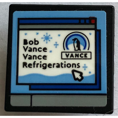 black road sign 2 x 2 square with open o clip with computer screen bob vance vance refrigerations penguin and mouse cursor pattern sticker - set 21336