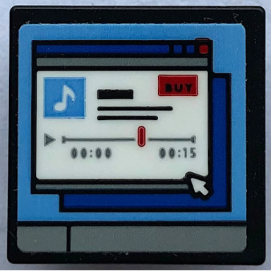 black road sign 2 x 2 square with open o clip with computer screen music note buy 00:00 00:15 and mouse cursor pattern sticker - set 21336