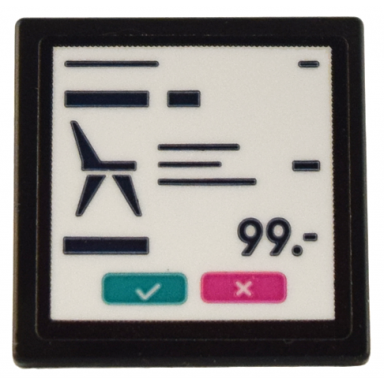 road sign 2 x 2 square with open o clip with checkout screen display chair 99.- and check and x buttons pattern sticker - set 41732