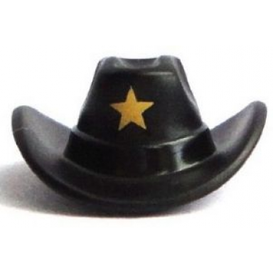 black minifigure headgear hat cowboy with gold star pattern