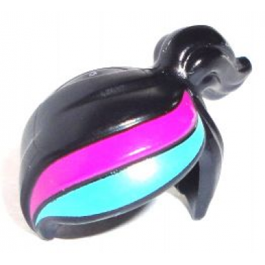black minifigure hair female ponytail off-center with magenta and medium azure stripes pattern