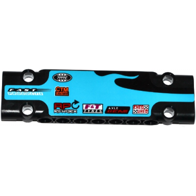 black technic panel plate 3 x 11 x 1 with sponsor logos on medium azure flame pattern model left side sticker - set 42050