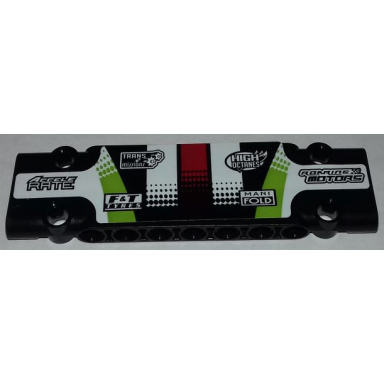 black technic panel plate 3 x 11 x 1 with sponsorship logos on black lime red and white pattern sticker - set 42065