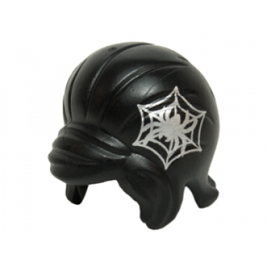 black minifigure hair female beehive style with sideways fringe with silver spider in web pattern