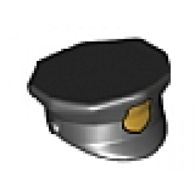 black minifigure headgear hat police with gold badge pattern