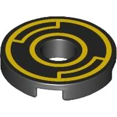 tile round 2 x 2 with hole with yellow concentric circles with insets pattern