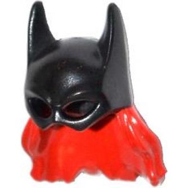 black minifigure headgear mask batgirl with red hair pattern