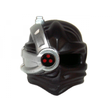 black minifigure headgear ninjago wrap with silver cyborg eyepiece with one red dot on top without silver outline pattern