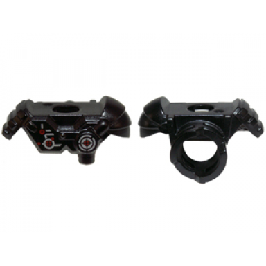 black minifigure armor shoulder pads with scabbard for 2 katanas and mechanical components with dark red dots pattern