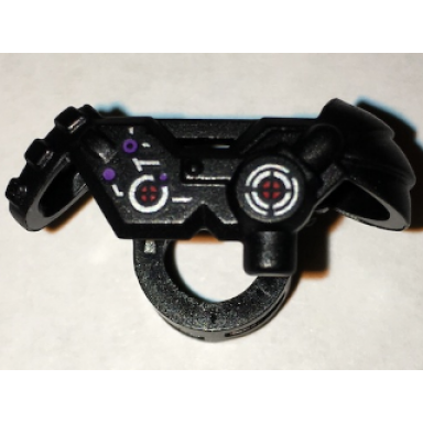 black minifigure armor shoulder pads with scabbard for 2 katanas and mechanical components with dark purple dots pattern