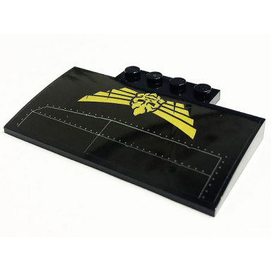 black slope curved 5 x 8 x 2 3 with 4 studs with gold skull wings and plates with rivets pattern model left side sticker - set 71736