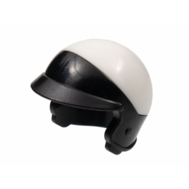 black minifigure headgear helmet motorcycle open face with visor and white top pattern