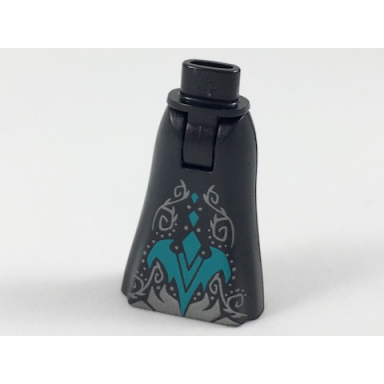 black mini doll hips and skirt full length with silver water filigree and dark turquoise dragon pattern - thick hinge