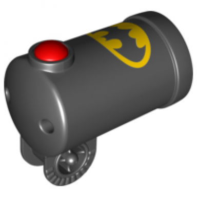 black duplo cannon shooting with axle hole red firing button and locking ring with batman logo pattern