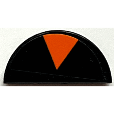 black tile round 1 x 2 half with orange wedge segment pattern sticker - set 76919