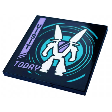 black tile 4 x 4 with lavender stripe and visit today white mech robot and dark turquoise circles pattern sticker - set 60407