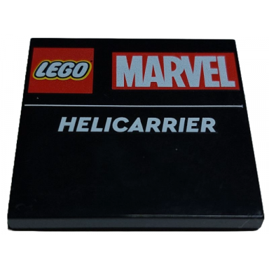 black tile 4 x 4 with red lego marvel logo and white helicarrier pattern