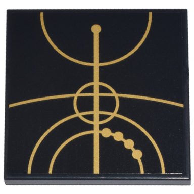 black tile 4 x 4 with gold concentric circles celestial star chart pattern 1 sticker - set 75385