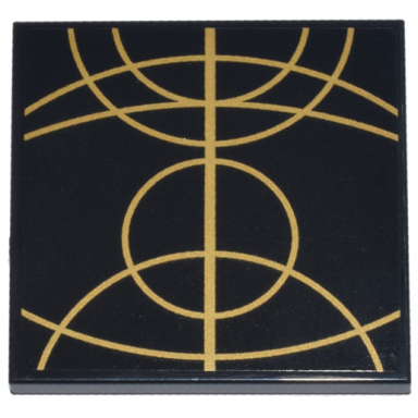 black tile 4 x 4 with gold concentric circles celestial star chart pattern 2 sticker - set 75385