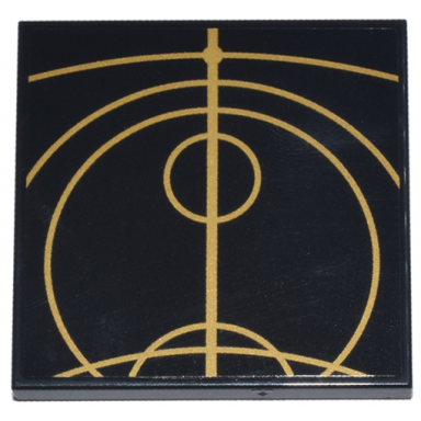 black tile 4 x 4 with gold concentric circles celestial star chart pattern 3 sticker - set 75385