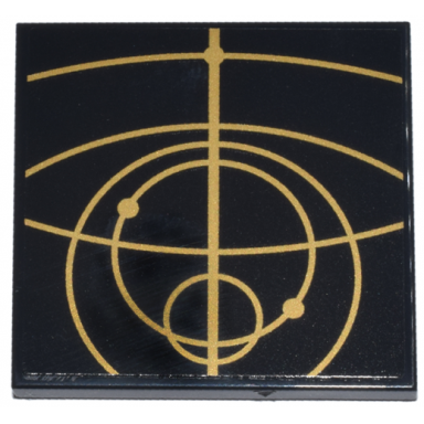 black tile 4 x 4 with gold concentric circles celestial star chart pattern 5 sticker - set 75385