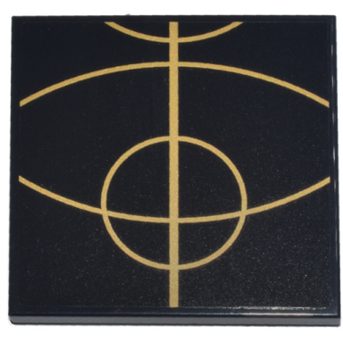 black tile 4 x 4 with gold concentric circles celestial star chart pattern 6 sticker - set 75385