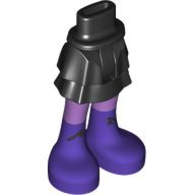 black mini doll hips and skirt layered with molded medium lavender legs and printed dark purple boots pattern - thin hinge