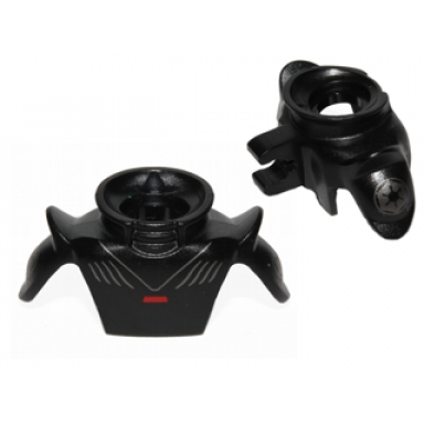black minifigure armor shoulder pads pointed with tall neck protection and clip on back with silver and red stripes and sw imperial logo on shoulders pattern