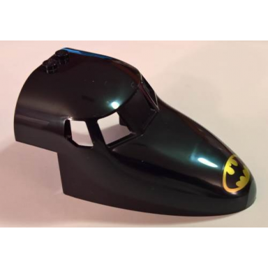 black aircraft fuselage forward top curved 6 x 10 x 4 with 5 window panes with batman logo pattern
