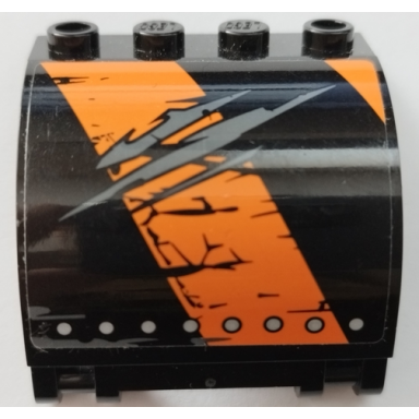 black panel 3 x 4 x 3 curved with double clip hinge with worn black and orange stripes silver rivets and scratches pattern model left side sticker - set 70654