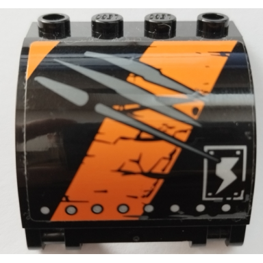 black panel 3 x 4 x 3 curved with double clip hinge with worn black and orange stripes silver rivets and scratches pattern model right side sticker - set 70654